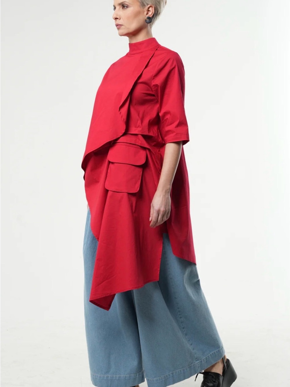 Women's METAMORPHOZA Red ASSYMETRIC Lagenlook TUNIC Shirt DRESS L - Picture 4 of 13